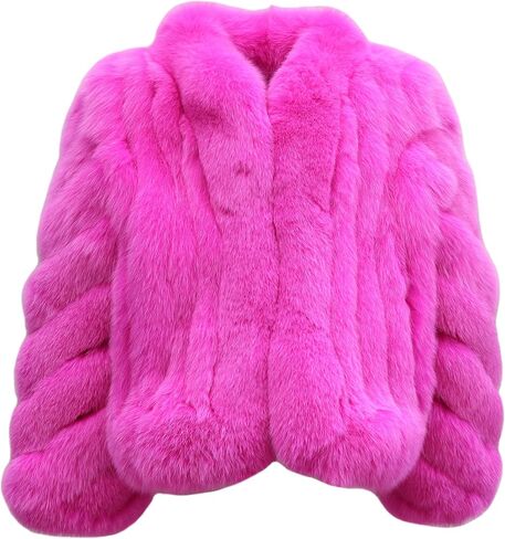 Real Fox Fur Coat Winter Women's Genuine Fur Jacket Thick Warm Luxury Furry Outerwear Long Sleeve in Saudi Arabia