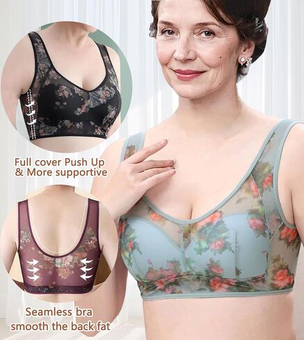 Wireless Bras for Women No Underwire Plus Size Bra Seamless Mesh Sleep Comfortable T Shirt Older Womens Bras in Saudi Arabia