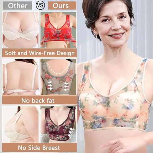 Wireless Bras for Women No Underwire Plus Size Bra Seamless Mesh Sleep Comfortable T Shirt Older Womens Bras in Saudi Arabia