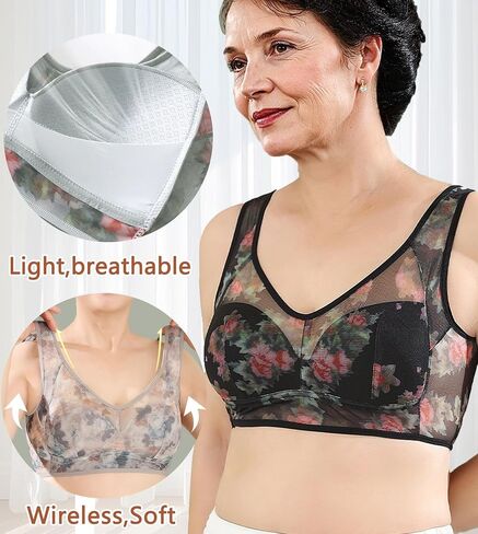 Wireless Bras for Women No Underwire Plus Size Bra Seamless Mesh Sleep Comfortable T Shirt Older Womens Bras in Saudi Arabia