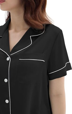 Joyaria Women Satin Silk Capri Pajamas Super Soft Comfy Sleepwear Short Sleeve Button Down loungewear Sets S-XXL in Saudi Arabia