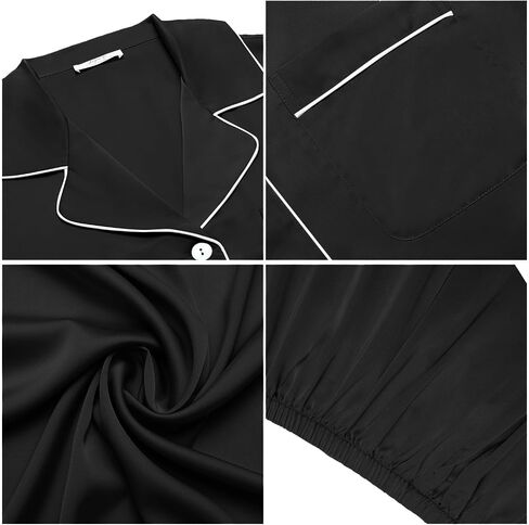 Joyaria Women Satin Silk Capri Pajamas Super Soft Comfy Sleepwear Short Sleeve Button Down loungewear Sets S-XXL in Saudi Arabia