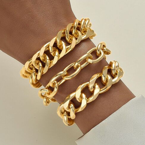 13 قطعة أساور ذهبية مكتنزة للنساء، مجموعة أساور مكتنزة بسلسلة مشبك ورق كوبي أنيق، أساور قابلة للتعديل ذات طبقات للنساء مجوهرات مقاومة للماء للهدايا in Kuwait