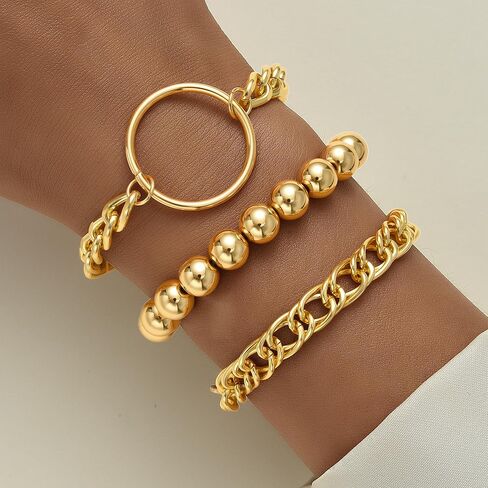 13 قطعة أساور ذهبية مكتنزة للنساء، مجموعة أساور مكتنزة بسلسلة مشبك ورق كوبي أنيق، أساور قابلة للتعديل ذات طبقات للنساء مجوهرات مقاومة للماء للهدايا in Kuwait