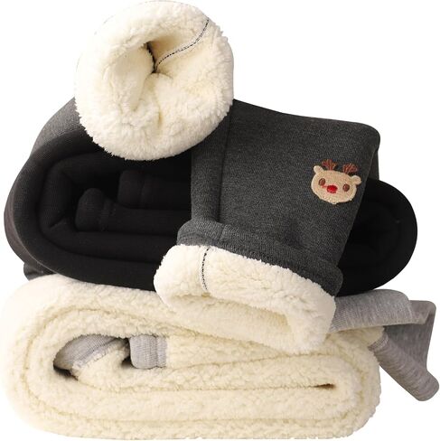 3 Pack Girls Fleece Lined Leggings Kids Winter Thick Warm Pants Fleece Pants Girls in Kuwait