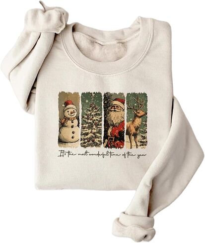 Christmas Sweartshirts for Women Xmas Fleece Pullover Holiday Tops Vintage Santa Long Sleeve Shirts in Saudi Arabia