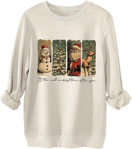 Christmas Sweartshirts for Women Xmas Fleece Pullover Holiday Tops Vintage Santa Long Sleeve Shirts in Saudi Arabia