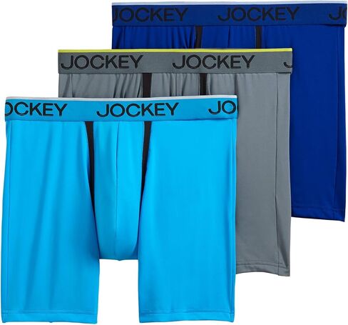 ملابس داخلية للرجال من Jockey ملابس داخلية مضادة للتشابك مصنوعة من الألياف الدقيقة مقاس 6 بوصات - 3 قطع، أزرق مائي/رمادي/أزرق، 2XL in Saudi Arabia