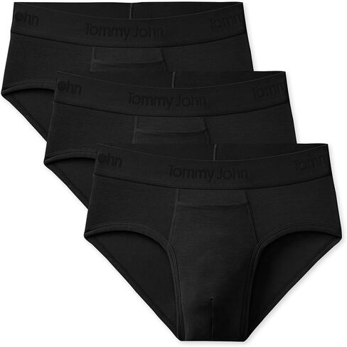Tommy John Men's Second Skin Briefs, Lightweight No Ride-Up Comfortable Breathable Mens Underwear, Soft Moisture Wicking Tagless, Stretch Low Rise Men's Boxer Briefs, Black, XXL, 3 Pack in Saudi Arabia