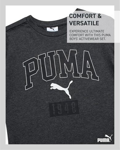 طقم سراويل للأولاد من PUMA - 3 قطع رياضية من البوليستر المنسوج بسحاب جيرسيه وأكمام طويلة وسروال جوغرز من الصوف (8-16) in Saudi Arabia