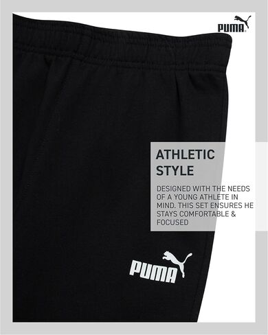 طقم سراويل للأولاد من PUMA - 3 قطع رياضية من البوليستر المنسوج بسحاب جيرسيه وأكمام طويلة وسروال جوغرز من الصوف (8-16) in Saudi Arabia