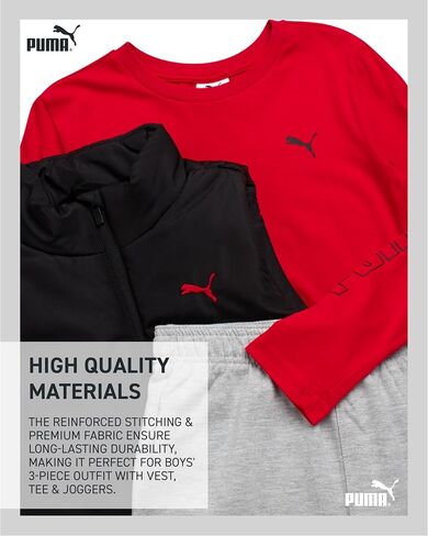 طقم سراويل للأولاد من PUMA - 3 قطع رياضية من البوليستر المنسوج بسحاب جيرسيه وأكمام طويلة وسروال جوغرز من الصوف (8-16) in Kuwait
