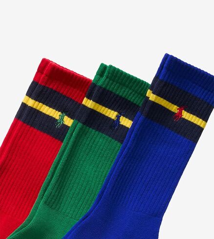 جوارب Polo Ralph Lauren للرجال من Polo Ralph Lauren - مجموعة من 3 جوارب - أحمر، أخضر، أزرق مع Polo Pony in Saudi Arabia