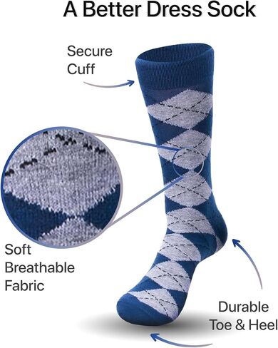 12 Pack Dress Socks for Men- Fancy Argyle and Classic Pattern Dress Socks in Kuwait