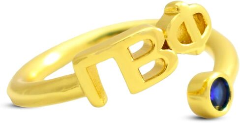 Sorority Shop Pi Beta Phi Ring- 18k Gold-Plated Wraparound Ring with Sapphire Blue Gemstone and Pi Beta Phi Greek Letters, Sorority Jewelry Gift in Saudi Arabia
