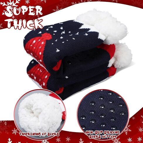 4 Packs Christmas Fluffy Slipper Socks Sherpa Thermal Socks with Grippers Non Slip Fuzzy Slipper Socks Christmas Winter Socks Gift for Women Men in Kuwait