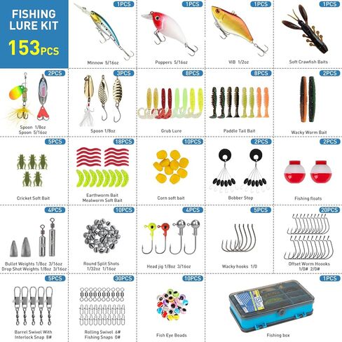 طقم Thkfish Fishing Fishing ، طقم معدات صيد الجهير لصندوق معالجة المياه العذبة مع معالجة شملت الطعوم Topwater ، Swimbaits ، Frog ، in Kuwait