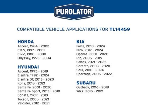 Purolator TL14459 PurolatorTECH Spin On Oil Filter Compatible With Hyundai Elantra, Sonata, Tucson, Accent, Sante Fe, Kia Soul, Optima, Sportage, Sorento, Honda Accord, Civic and Odyssey in Saudi Arabia