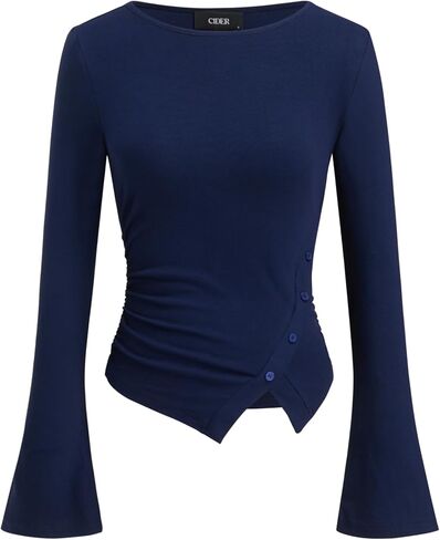 CIDER Womens Long Sleeve Top Bell Sleeve Button Detail Cute Shirt in Saudi Arabia