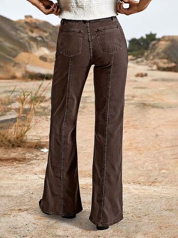 بنطال Flamingals Bootcut للنساء متوسط ​​الارتفاع بخياطة أمامية 90s كاجوال قابل للتمدد بدون حزام in Saudi Arabia