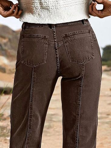 بنطال Flamingals Bootcut للنساء متوسط ​​الارتفاع بخياطة أمامية 90s كاجوال قابل للتمدد بدون حزام in Saudi Arabia