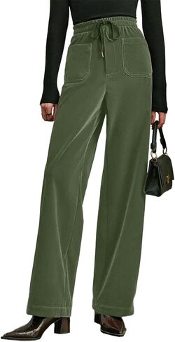 Acelitt Womens Velvet Pants Casual Elastic Waist Straight Leg Stretchy Loose Long Pant with Pockets Fall Outfits for Women in Saudi Arabia
