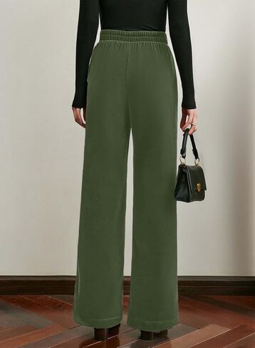 Acelitt Womens Velvet Pants Casual Elastic Waist Straight Leg Stretchy Loose Long Pant with Pockets Fall Outfits for Women in Saudi Arabia