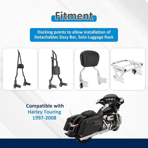 Wsays Sissy Bar Docking Hardware Kit Luggage Rack Tour Pack Kit Compatible with Harley Touring Street Electra Road Glide Road King 1997-2008 Chrome Quick Release in Saudi Arabia