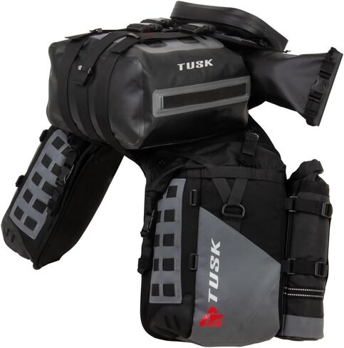 TUSK Highland X2 Rackless Motorcycle Luggage System, 25L Saddle Bags with Small Dry Duffel and Large Bottle Holders, Standard Heat Shield, Black/Grey, Compatible with Honda CRF300L 2021-2024 in Saudi Arabia
