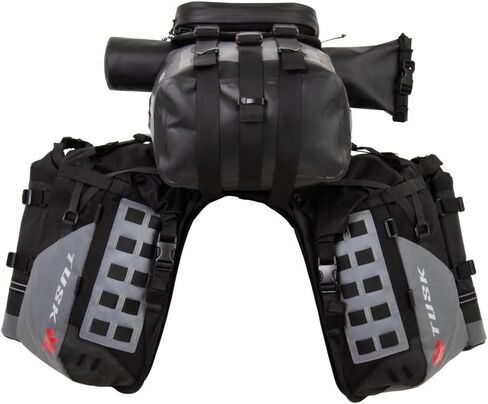 TUSK Highland X2 Rackless Motorcycle Luggage System, 25L Saddle Bags with Small Dry Duffel and Large Bottle Holders, Standard Heat Shield, Black/Grey, Compatible with Honda CRF300L 2021-2024 in Saudi Arabia