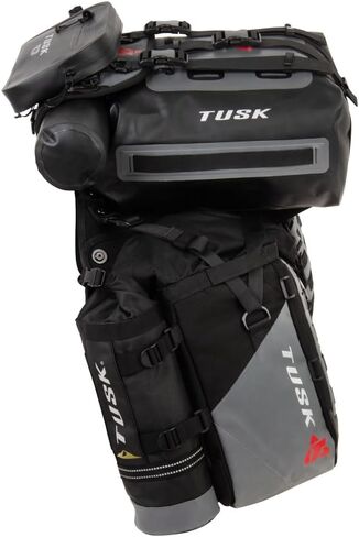 TUSK Highland X2 Rackless Motorcycle Luggage System, 25L Saddle Bags with Small Dry Duffel and Large Bottle Holders, Standard Heat Shield, Black/Grey, Compatible with Honda CRF300L 2021-2024 in Saudi Arabia