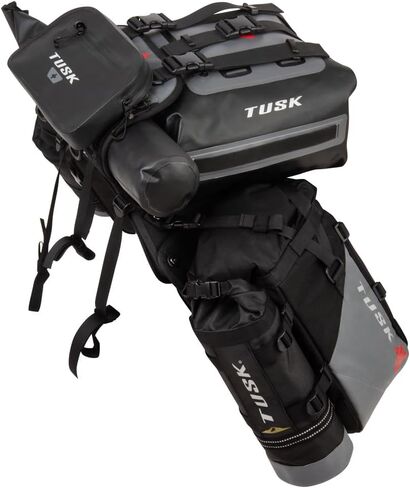 TUSK Highland X2 Rackless Motorcycle Luggage System, 25L Saddle Bags with Small Dry Duffel and Large Bottle Holders, Standard Heat Shield, Black/Grey, Compatible with Honda CRF300L 2021-2024 in Saudi Arabia