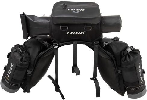 TUSK Highland X2 Rackless Motorcycle Luggage System, 25L Saddle Bags with Small Dry Duffel and Large Bottle Holders, Standard Heat Shield, Black/Grey, Compatible with Honda CRF300L 2021-2024 in Saudi Arabia