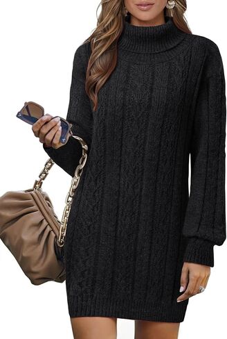 Gaharu Cable Knit Sweaters Turtleneck Pullover Mini Sweater Dress in Kuwait