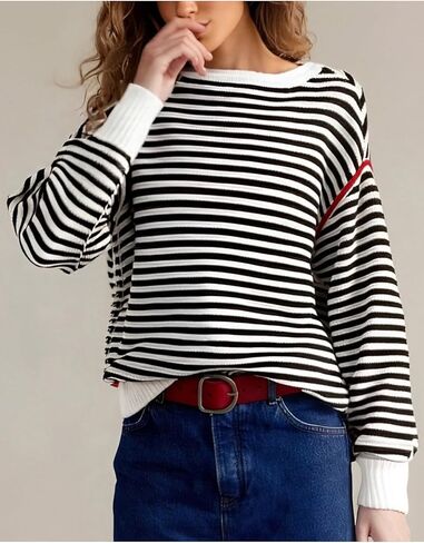 Womens Striped Sweater Fall Casual Crew Neck Long Sleeve Knit Pullover Tops Trendy Y2k Loose Cute Sweaters in Kuwait