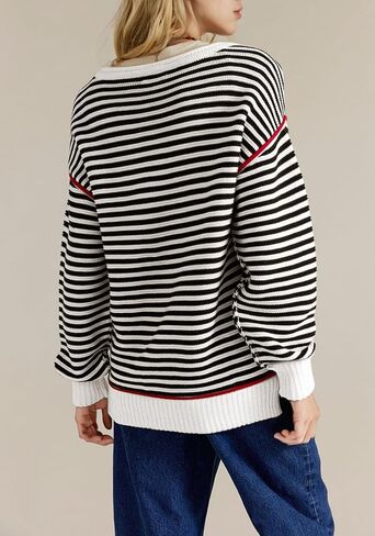 Womens Striped Sweater Fall Casual Crew Neck Long Sleeve Knit Pullover Tops Trendy Y2k Loose Cute Sweaters in Kuwait