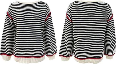Womens Striped Sweater Fall Casual Crew Neck Long Sleeve Knit Pullover Tops Trendy Y2k Loose Cute Sweaters in Kuwait