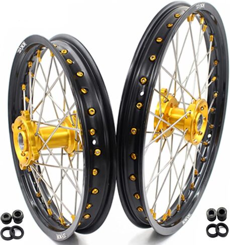 KKE 17/14 Kids Racing Motorcycle Wheels Rims Set Compatible with SUZUKI RM80 1993-2001 RM85 2002-2022 Gold Nipple in Saudi Arabia