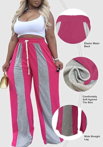 Women Soft Sweatpants,Wide Leg Drawstring Elastic Waist Color Block Lounge Pants Workout Joggers in Saudi Arabia