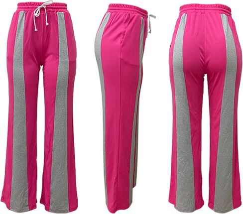 Women Soft Sweatpants,Wide Leg Drawstring Elastic Waist Color Block Lounge Pants Workout Joggers in Saudi Arabia