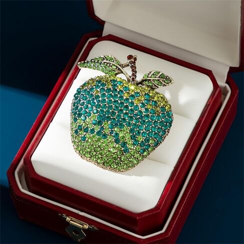 WCRAZYE Rhinestone Apple Brooch Pin for Women Girls Fashion Large Crystal Fruit Christmas Eve School Graduation Statement Brooches Lapel Pins Cute Dress Accessories Xmas Festival Ornament Jewelry Gift Daughter Teacher Student in Saudi Arabia