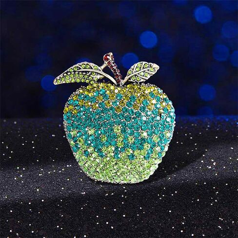 WCRAZYE Rhinestone Apple Brooch Pin for Women Girls Fashion Large Crystal Fruit Christmas Eve School Graduation Statement Brooches Lapel Pins Cute Dress Accessories Xmas Festival Ornament Jewelry Gift Daughter Teacher Student in Saudi Arabia