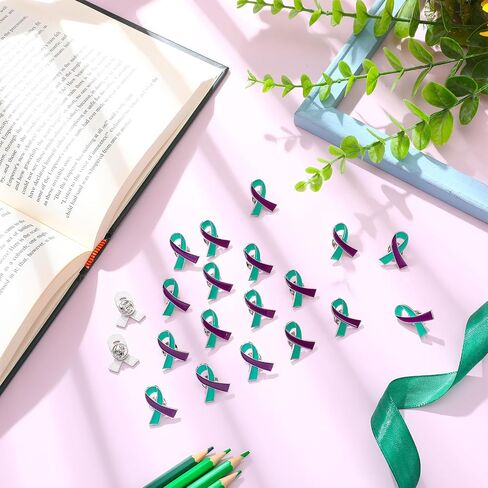 Batiyeer شريط للتوعية بمنع الانتحار، دبوس شريط للتوعية باللون الأرجواني المخضر كهدية سلسلة تذكارية، هدية للحفلات in Saudi Arabia