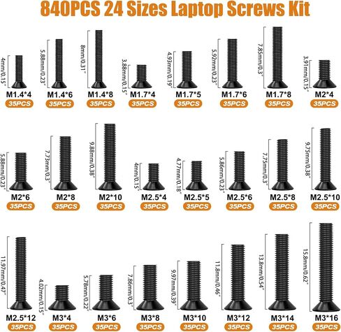 mankk 360PCS Laptop Screws 12 Sizes M2 M2.5 M3 Replacement Computer Tiny Screws Motherboard Screws with Screwdriver for Laptop PC Repair & DIY M-155-360PCS in Kuwait