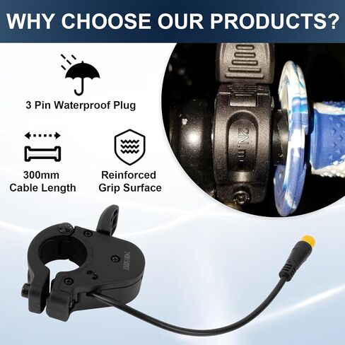 PSLER E-Bike Throttle 3 Pin - 300X Thumb Throttle Compatible with 7/8inch 22mm Handlebars 12v 24v 36v 48v 60v 72v Electric Bicycle Scooter 3 Pin Waterproof Plug in Saudi Arabia