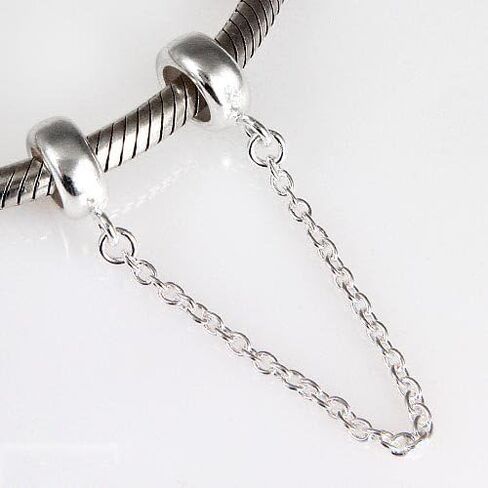 .925 Sterling Silver Stopper Safety Chain Bead Charm for European Charm Bracelets (Silver) in Saudi Arabia