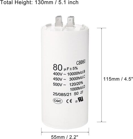 uxcell CBB60 Run Capacitor 50uF 450V AC Double Insert 50/60Hz Cylinder 94x49mm White for Air Compressor Water Pump Motor in Saudi Arabia