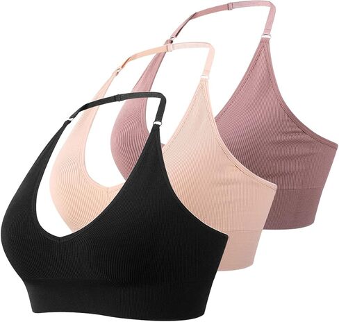 حمالة صدر نسائية ذات رسن علوي لليوجا حمالة صدر بدون أكمام للتمرين حمالات صدر رياضية برقبة على شكل حرف V مع حزام قابل للتعديل مبطن بدون خياطة in Kuwait