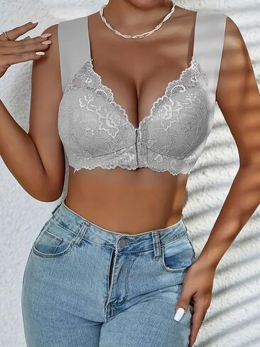 Front Closure Bras for Women No Underwire Push Up Lace Bra Deep V Bralette Wireless T-Shirt Bra U Back in Saudi Arabia
