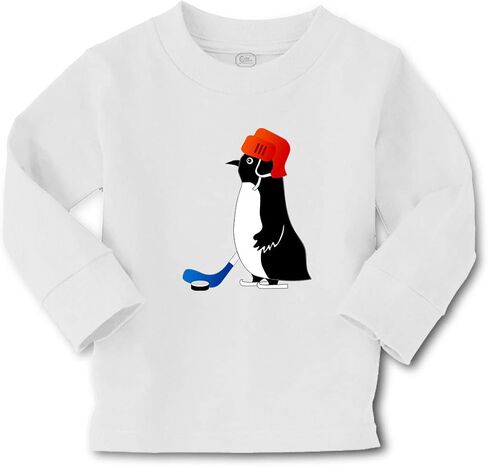 Kids Long Sleeve T Shirt Penguin Playing Hockey Cotton Boy & Girl Clothes Funny Graphic Tee A White Design Only 3T in Saudi Arabia